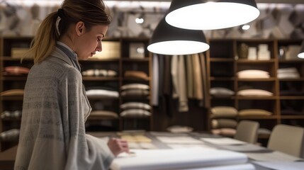 Modern interior designer working on fabric selections. Creativity concept