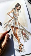 Creativity in Action. Fashion designer working on a stylish sketch