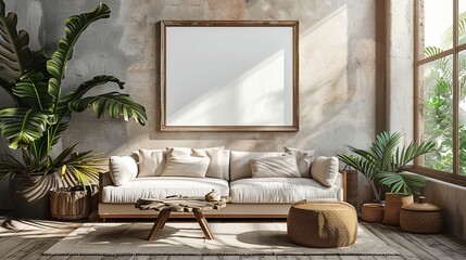 Frame mockup in contemporary nomadic home interior background, interior design