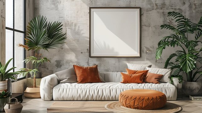 Frame mockup in contemporary nomadic home interior background, interior design
