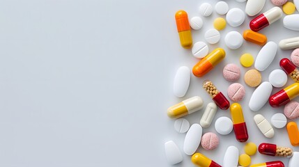 Falling colorful medical pills isolated on white