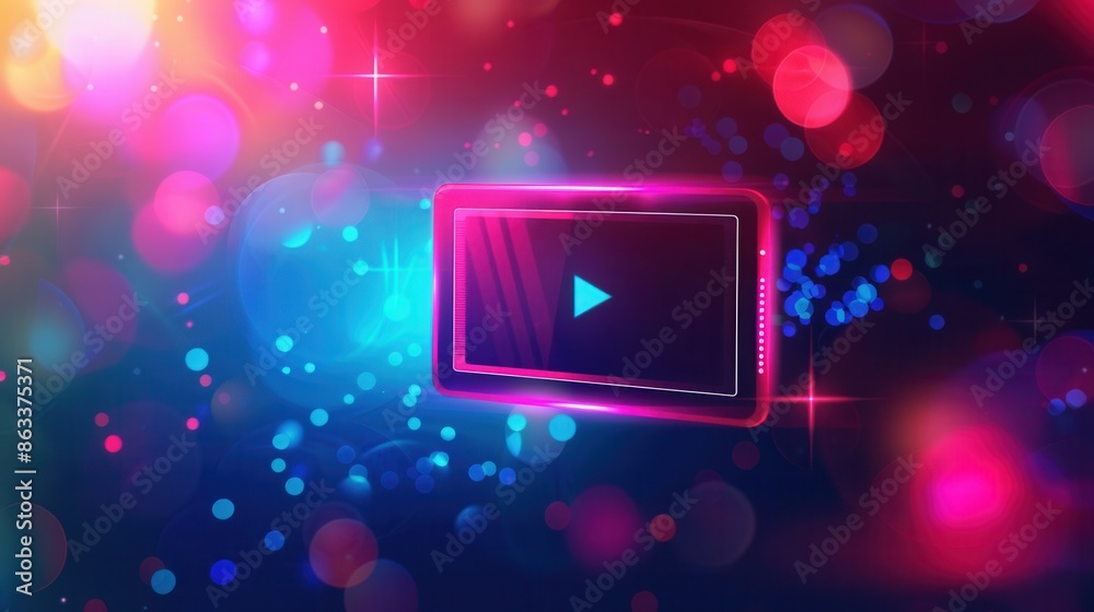 Poster A glowing digital screen displaying video streaming against a vibrant, dynamic background. Generative AI
