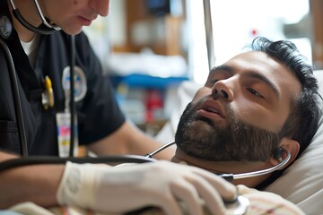 Paramedic using a stethoscope to assess a patient's respiratory rate comprehensive visual assessment of respiratory examination