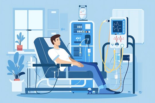 Patient receiving dialysis treatment in a clinic indepth infographic exploration of dialysis procedures