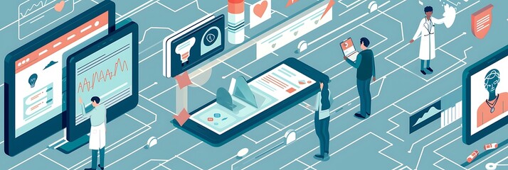 Patient using a telehealth service to consult with a healthcare provider close scrutiny infographic of telehealth interactions
