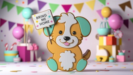 Obraz premium A small dog holding a sign with the words bring home, AI