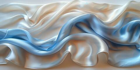 Obraz premium beautiful concept holiday romance bridal wedding bedding linen bed template table view top lay fl fabric creases soft design space background elegant satin silk blue light 