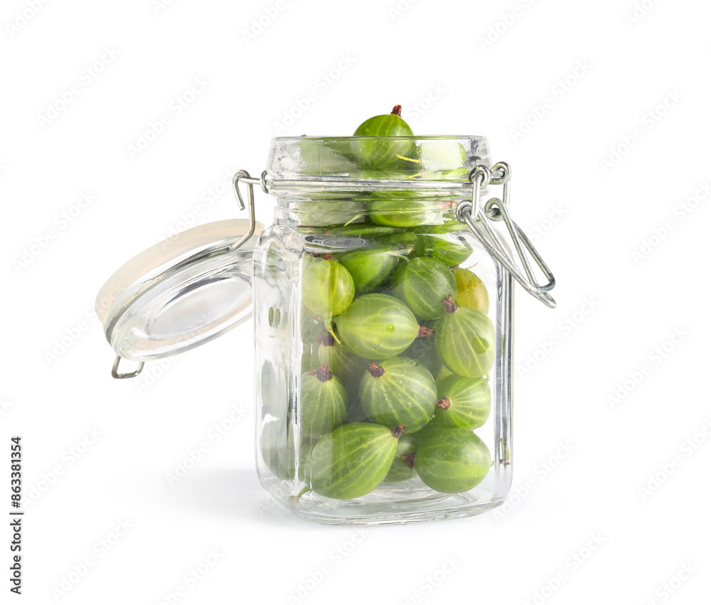 Canvas Prints Jar with fresh gooseberries on white background