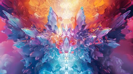Captivating Kaleidoscope of Prismatic Crystal Formations and Vibrant Chromatic Gradients in Transcendent Digital Artwork