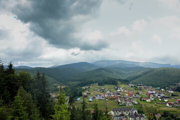 View of beautiful mountain village in Carpathians, Ukraine