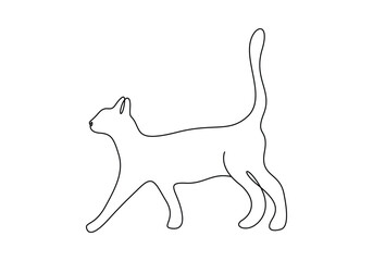 Cute cat in one continuous line drawing vector illustration. Premium vector