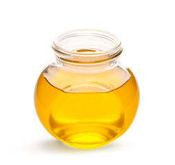 Jar of sweet honey on white background