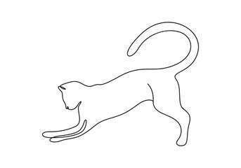 Cute cat in one continuous line drawing vector illustration. Premium vector