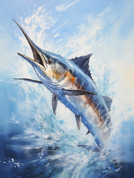 Majestic Marlin Jumping Out of Water Painting