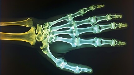 Naklejka premium Radiographic image showing the skeletal structure of the hand rigorous image inspection of hand anatomy