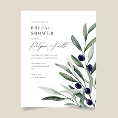 Olive Bridal Shower Invitation Template, Printable Watercolor Greenery Bridal Shower Invite, Bridal Shower Invite for Rustic Mediterranean theme 