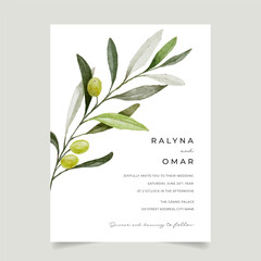 Minimalist Olive Branch Wedding Invitation Template, Greenery Wedding Invite
