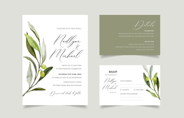 Olive Wedding Invitation Template, Delicate Greenery Weeding, Tuscany Wedding Invitation Printable Wedding Invite