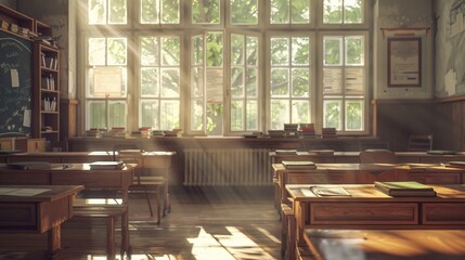 Sunlit Vintage Classroom - Generative AI