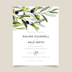Greenery Olive Branch Wedding Invitation perfect for rustic Chic, Mediterranean, Green Wedding