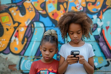 Kids with smartphone using social media