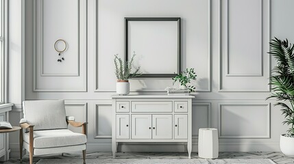 Home Living Room Decor with Fireplace, Drawer, and Coffee Table: Mock-Up Frame