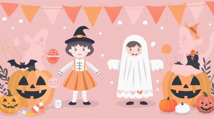 Fototapeta premium Halloween costume flat design front view party theme animation colored pastel