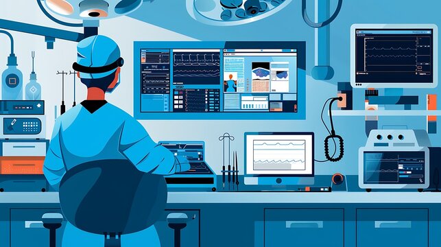 Surgeon using electrosurgical equipment during a procedure complete infographic scrutiny of electrosurgery equipment