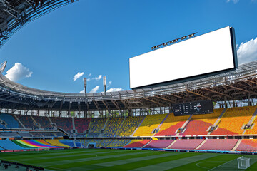 Expansive sports complex featuring a sizable screen for personalized media insertion.	
