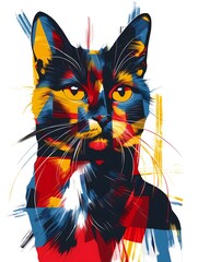 paint of a cat with simple shapes, bold colors and rich brushstrokes