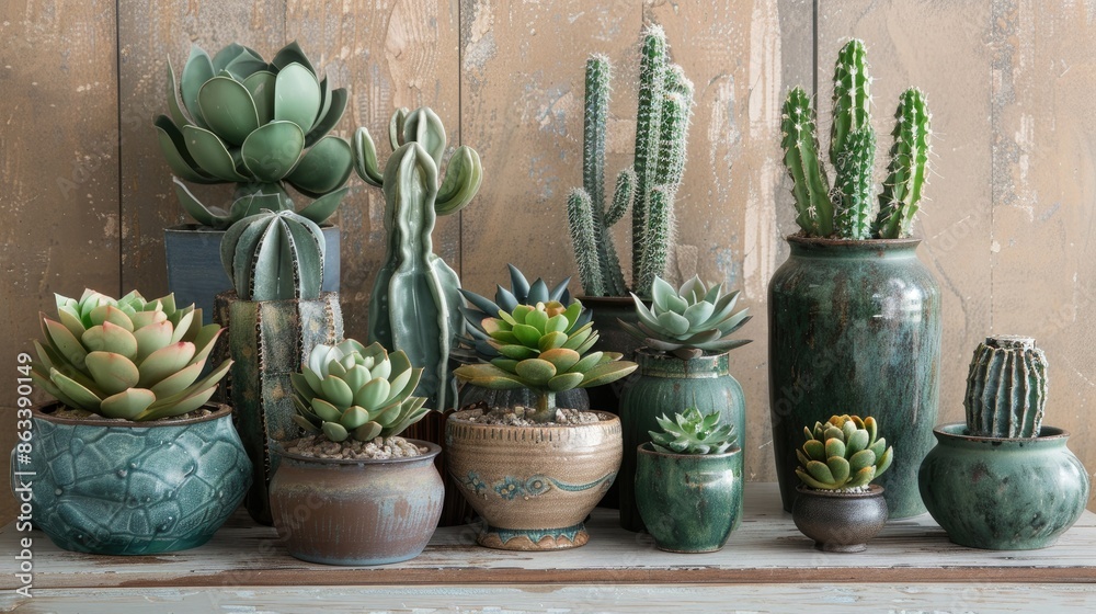 Wall mural Home decor with potted succulents