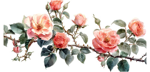 light pink rose vine watercolor