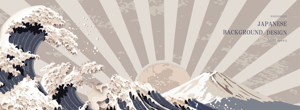富士山, 波, 年賀状, ベクター, 和, 和風, 海, 背景, 新年, 初売り, フレーム, お正月, 正月, 放射線, 集中線, 山, 富士, 日本文化, 風景, 大正ロマン, イラスト