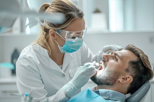 Thorough Examination: Dentist Carefully Inspecting a Patient's Teeth During a Dental Check-Up, Focusing on Oral Hygiene and Preventive Care.