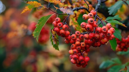 Obraz premium Berries of rowan tree that are ripe