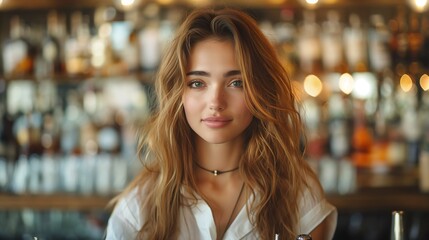 Female bartender in action, mixing cocktails and serve drinks