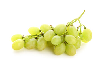 Bunch of fresh green grapes on white background