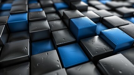 Obraz premium Abstract background of black and blue cubes, creating a geometric pattern.