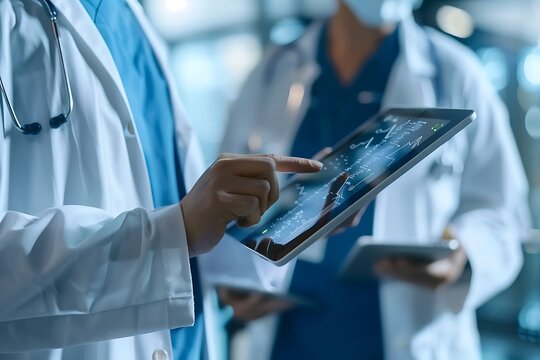Advanced medical healthcare technology doctors using tablets and digital medical records