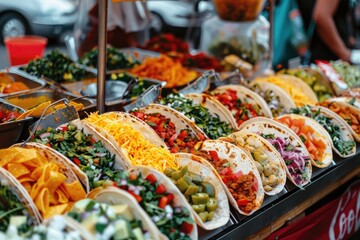 Fototapeta premium Flavors of Tradition: Preparing Fresh Vegetables and Cooking Tacos, Celebrating Mexican Culinary Heritage with Vibrant and Delicious Ingredients.