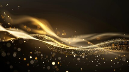 Elegant golden line with sparkling light effects, glowing beautifully on a black background