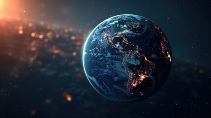Obraz premium Futuristic concept of Earth Hour, glowing planet Earth with lights dimming for energy conservation