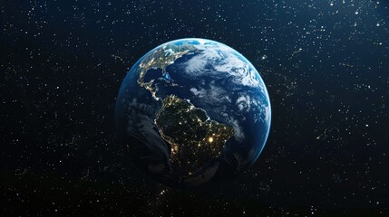 Fototapeta premium Glowing Earth with lights gradually dimming, promoting energy conservation for Earth Hour