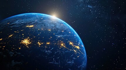 Fototapeta premium Glowing Earth with lights going out, representing Earth Hour and the need for energy conservation