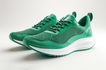 Emerald running shoes isolated on white background.