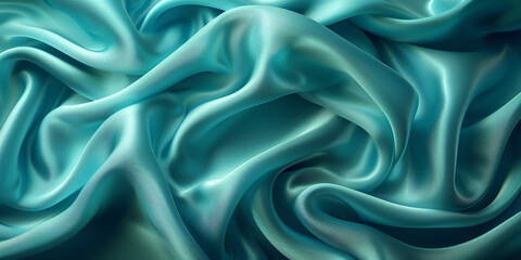 Fototapeta premium design your space copy background fabric turquoise beautiful folds wavy soft silk wave liquid background color teal elegant fabric satin silk green blue 