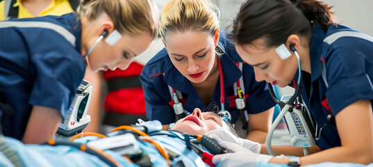Fototapeta premium Emergency responders using defibrillator on a patient deepdive image analysis of defibrillation procedures