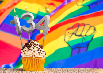 Birthday card with gay pride colors - Candle number 134