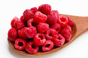 Fresh raspberry on white background.