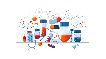 Pharmacy icons representing biotechnology nanomedicine drug delivery nanotechnology symbolizing the advancements in drug development and delivery systems